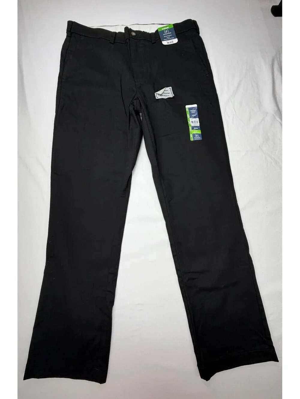 George Men's Khaki Pants Straight Leg Stretch Flat Front Size 34 Black NWT